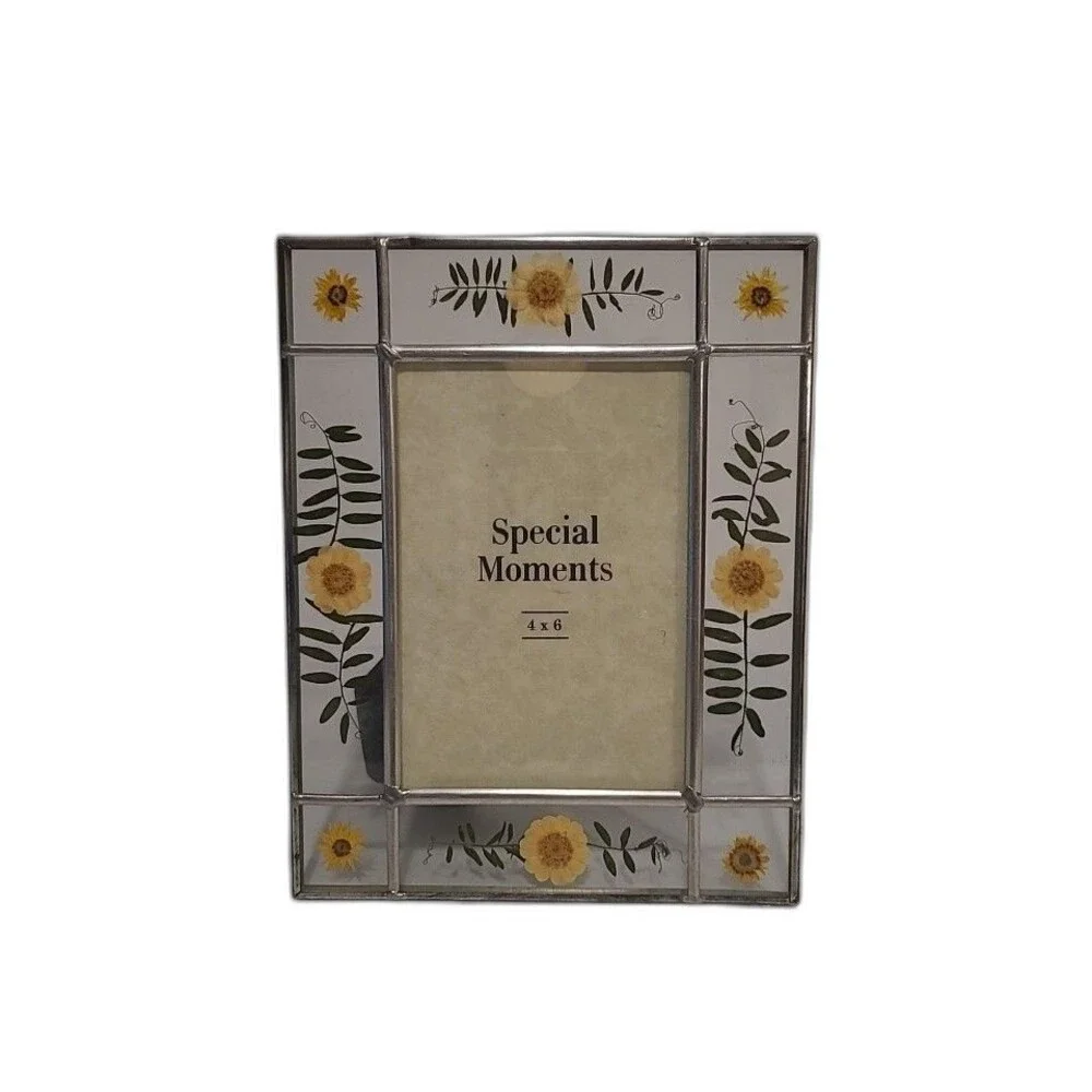 Special Moments Pressed Flower Glass Photo Frame – Yellow Floral, 4x6 Photo